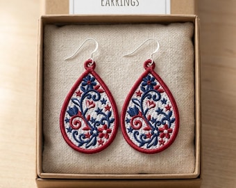 Patriotic Teardrop Earrings Machine Embroidery Design July Fourth Freestanding Lace Floral Jewelry Digital File