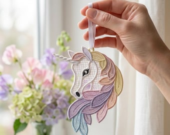 Pastel Dream Unicorn Lace Ornament Machine borduurwerk Design magische Fantasy FSL decoratie digitaal bestand