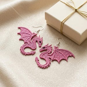 Baby Dragon Lace Earrings Embroidery Design (Digital File)