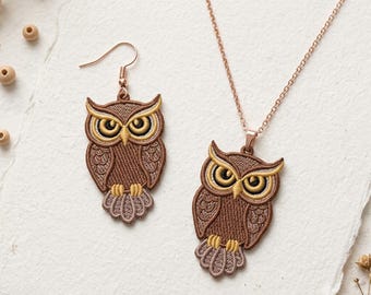 Freestanding Lace Owl Embroidery Design: Jewelry Pendant Digital File (2.50x1.48 in)