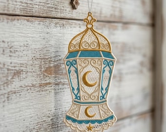 Lantaarn FSL ornament machine borduurwerk ontwerp Ramadan Lace hanger wassende maan digitaal bestand