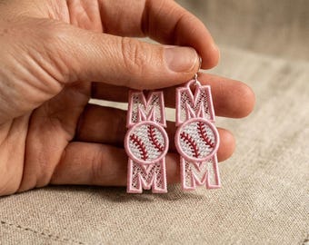 Baseball Mom Earrings Machine Embroidery Design (Digital Download)