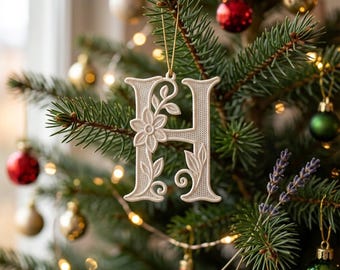 Floral Letter H FSL Machine Embroidery Design Freestanding Lace Monogram Initial Digital Download File