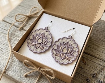 Flower Earring Dangles Machine Embroidery Design Lotus Mandala Jewelry Project Instant Digital File