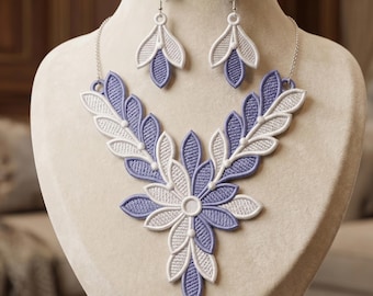 Conjunto de joyas Azure Petal Lace: diseño de bordado para collar y pendientes FSL (descarga digital)