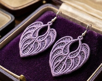 Royal Violet Lace Drop Earrings: FSL Jewelry Embroidery Design (Digital Download)