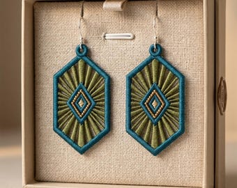 Diamond Sunburst Earring Machine Embroidery Design Geometric Art Deco Jewelry Digital File