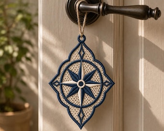 Borduurpatroon windroos kant: nautisch ornament (digitale download)