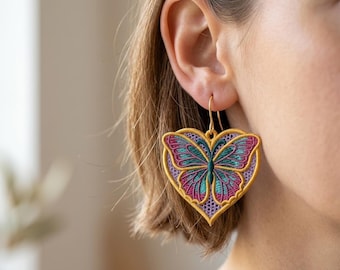 Butterfly Heart FSL Embroidery Design for Lace Earrings (Digital File)