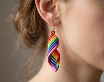 Rainbow Twist Spiral Earrings: Freestanding Lace Embroidery Design (Digital Download)