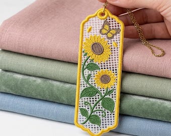 FSL Sunflower Bookmark Machine Embroidery Design – Freestanding Lace Floral Butterfly (Digital File)