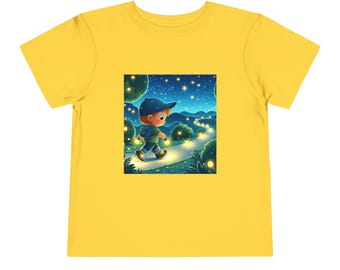 Camiseta de manga corta para niños pequeños con estampado de lámpara y luz en el camino.
