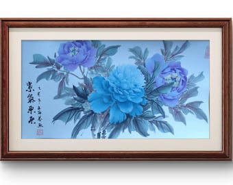 Handgemalte Pfingstrosen Chinesische Tuschemalerei, Original Orientalische Tuschekunst, Traditionelle Guohua Wanddekoration, Einzigartig