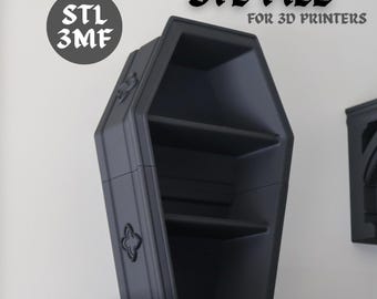 Estantería de pared grande con forma de ataúd gótico (archivos STL y 3MF) - Imprimible en 3D - Descarga digital