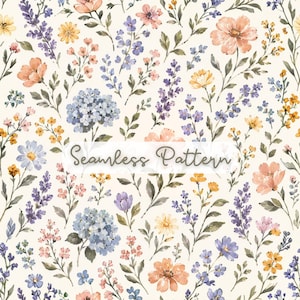 Sömlöst vintage blommönster, beige krämfärgad bakgrund, elegant Cottagecore digitalt tygtryck för nedladdning