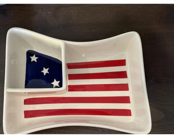 Vintage Russ Berrie USA/American Flag Shaped Chip & Dip Serving Bowl  July 4
