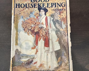 RARE Antique Good Housekeeping Magazine October 1905 Edwardian Autumn Cover