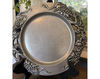 Vintage Carson Statesmetal Pewter Plate Lg Tray Grapes Vineyard 10 1/2 Set of 3