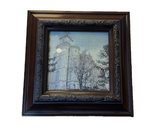 Vintage Framed Cathedral Architectural Print | Ornate Carved Wood Frame