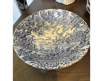 Vintage Staffordshire England Franscican “The Hunter” Plate Blue And White Plate
