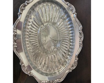 Gorham Heritage YH333 Silverplated Tray with Crystal Glass Divide