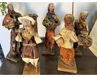 Vintage Mexican Folk Art Paper Mache Sculptures, Set Of 5
