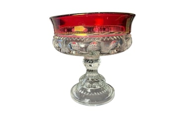 Candy Compote Dish VTG Indiana Glass Kings Crown Ruby Red Rimmed Thumbprint