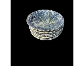 MYOTT STAFFORDSHIRE Hunter Blue HTF Coupe Miska na płatki zbożowe 6 3/8 Zestaw 7 sztuk