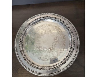 WM Roger’s Silver Plate Serving Tray – 10'' Round Flora Pattern, Mid-Century Made USA