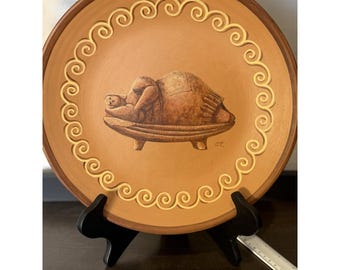 Hand-Painted Malta Pottery Wall Plate  Sleeping Lady Neolithic Venus L Darmanin