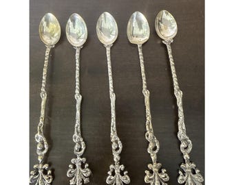 Set of 5 Montagnani Style Italy Figural Demitasse Spoons Ornate Vintage 7.75"