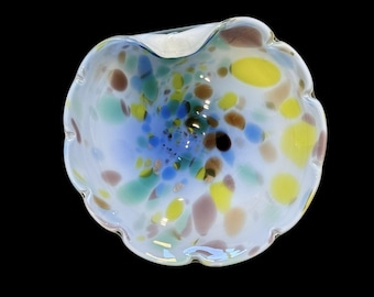 Bol en verre vintage Confetti Art - Verre fritté coloré - Bord festonné