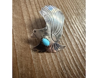 Vintage Southwestern Sterling Silver Turquoise Eagle/Thunderbird Lapel Pin