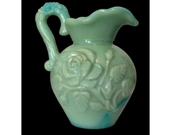 1970's Vintage Avon Pitcher Jadeite Milk Glass Rose Decanter