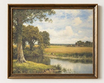 Vintage Landscape Painting, English Countryside Wall Art, Traditional Living Room Decor, Mailed Print