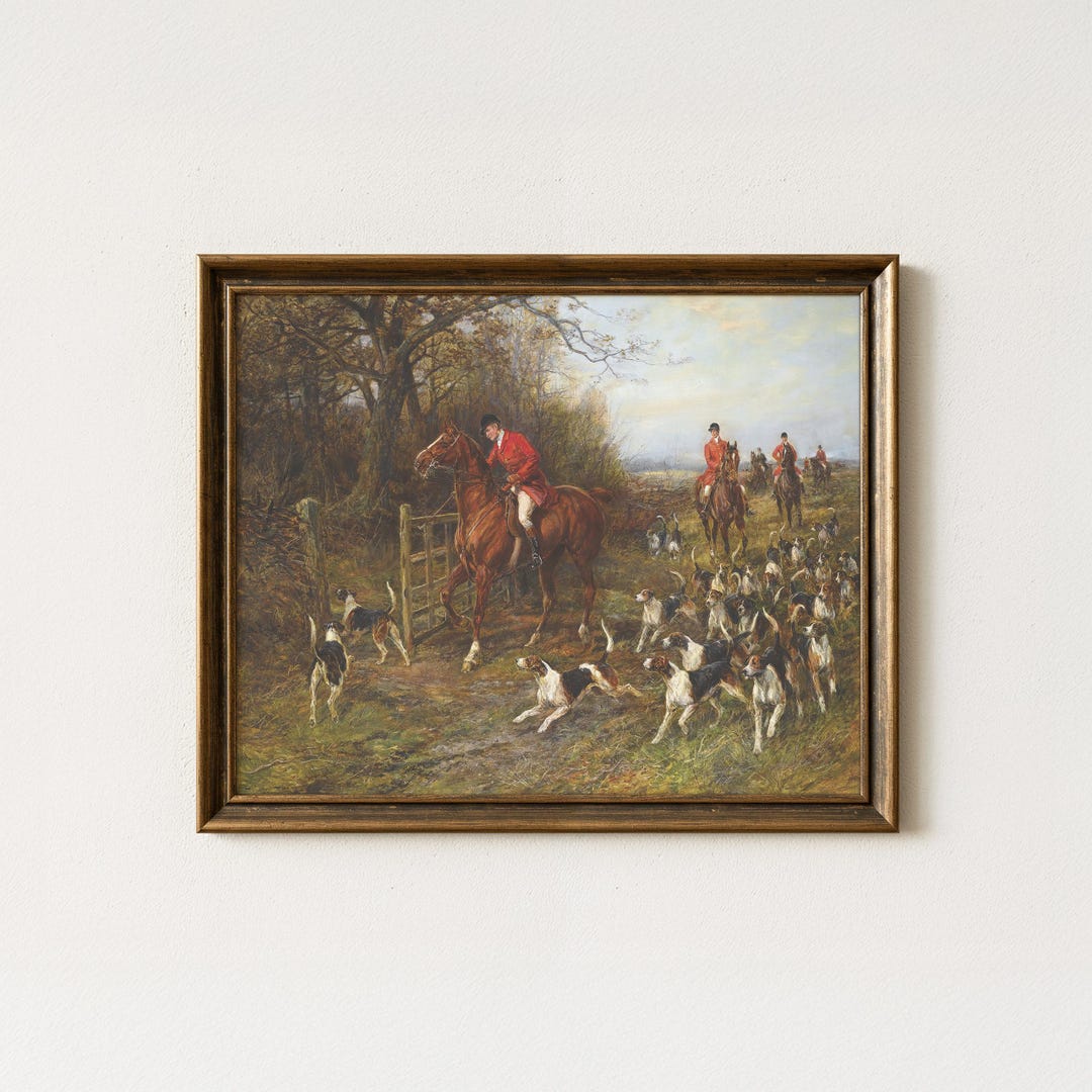 Vintage Fox Hunting Painting, Antique Equestrian Wall Art, Old World ...