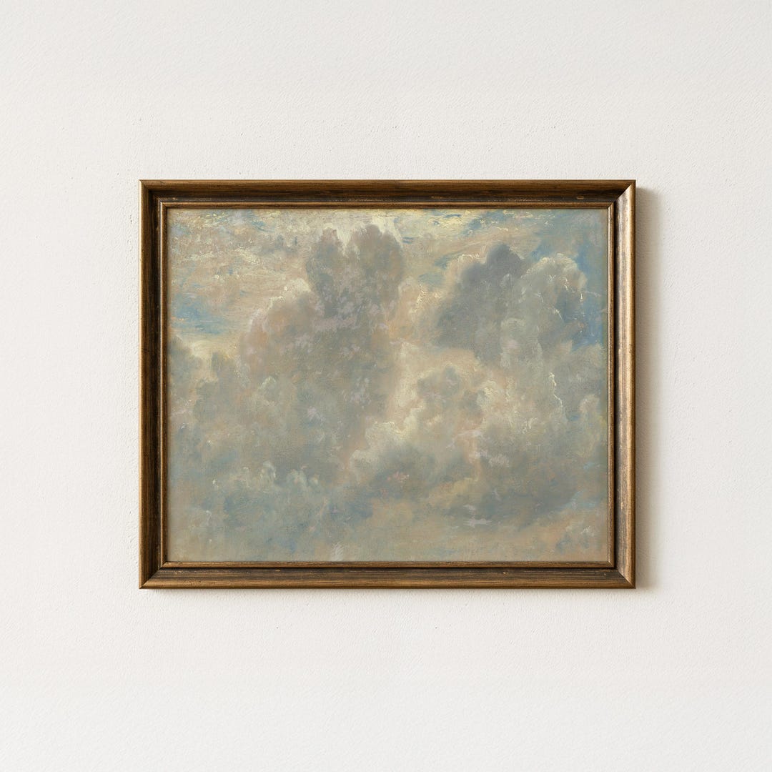 Vintage Cloud Study Painting, Antique Sky Wall Art, European Rustic ...