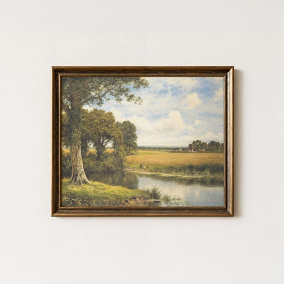 Vintage Landscape Painting, English Countryside Wall Art, Traditional Living Room Decor, Mailed Print