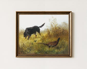Vintage Hunting Dog Painting, Gordon Setter Wall Art, Rustic Cottage Decor, Mailed Print