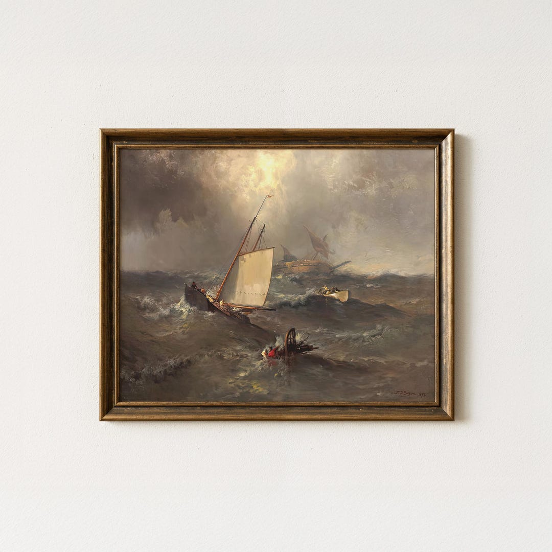 Vintage Ship Painting, 19th Century Maritime Seascape Wall Art, Antique ...