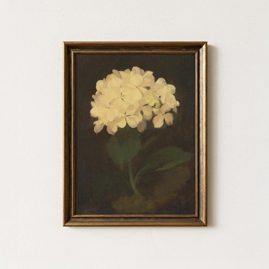 Hydrangea Oil Painting, Vintage Botanical Wall Art, Moody Floral Home ...