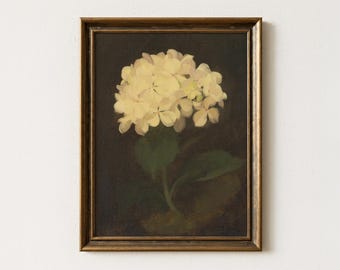 Hydrangea Oil Painting, Vintage Botanical Wall Art, Moody Floral Home Decor, Mailed Print