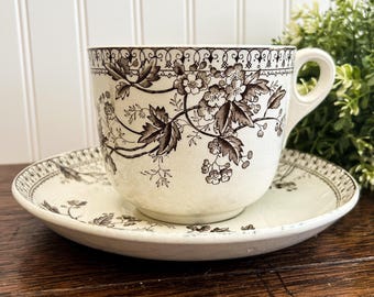 Rare W & E Corn Porcelaine Royale Porridge Cup and Saucer | Rosa Pattern | Oversized Ironstone Mug