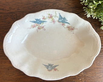 Vintage Homer Laughlin Bluebird Dish | Scalloped Serving Bowl | Cottagecore Decor