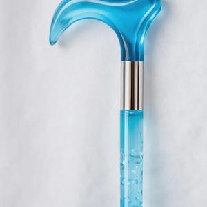 Bastón decorativo personalizable de acrílico transparente de lujo con mango redondo / Elegante bastón de exhibición unisex, ideal como regalo para abuelos. Blue