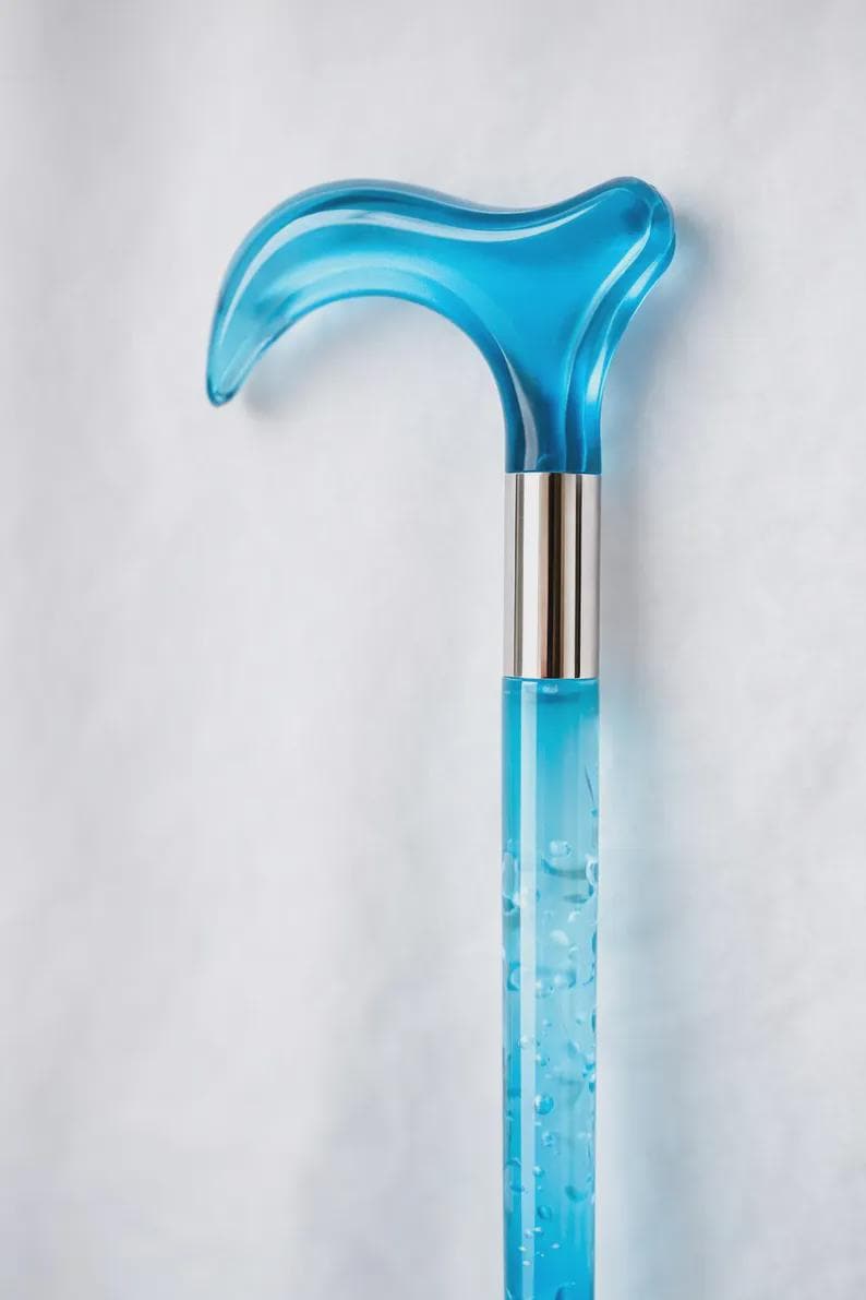 Bastón decorativo personalizable de acrílico transparente de lujo con mango redondo / Elegante bastón de exhibición unisex, ideal como regalo para abuelos. Blue