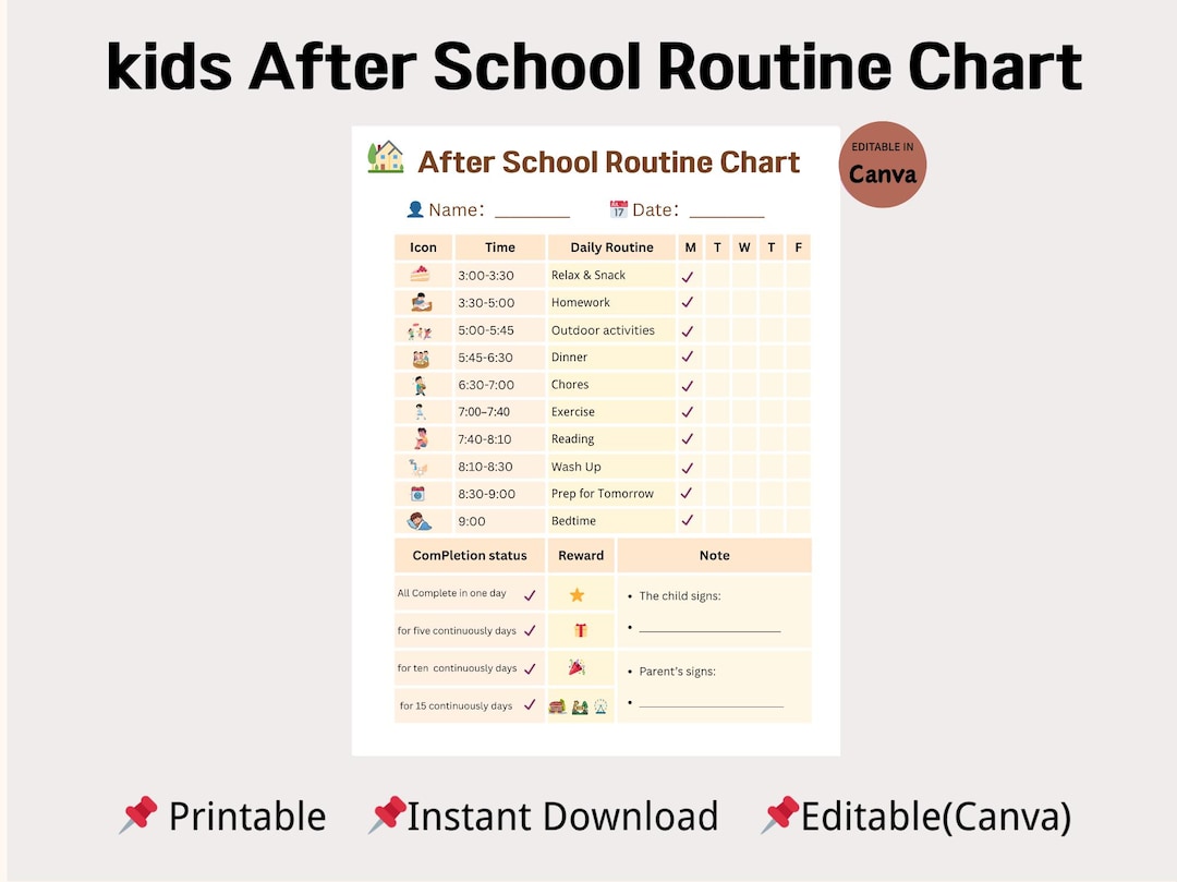 After School Routine Tracking Chart Kids After School Routine Chart Printable, Daily Kids Schedule, Chore ...