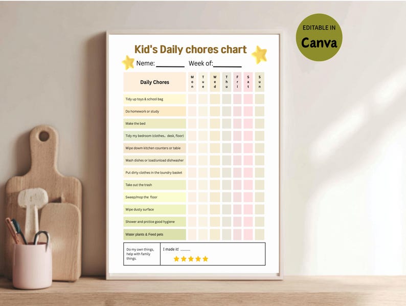 Editable Weekly Chore Charts Kids Teens Tweens Pre-teens Daily and ...