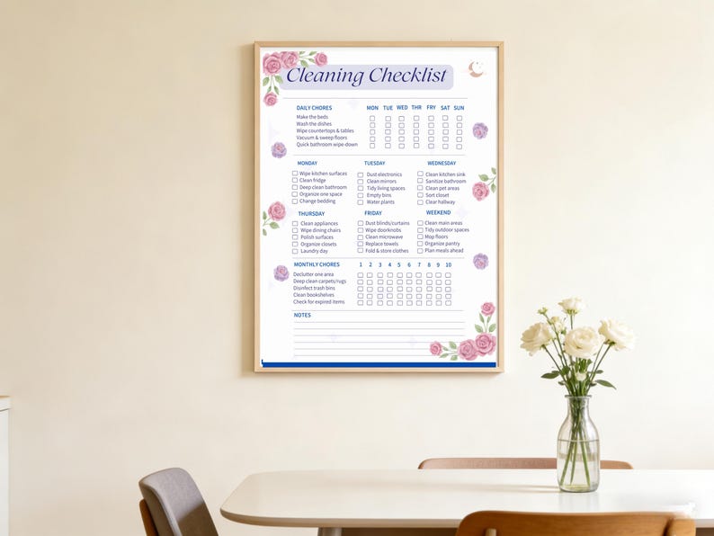 Editable Flower Template Cleaning Checklist, Printable Daily, Weekly ...