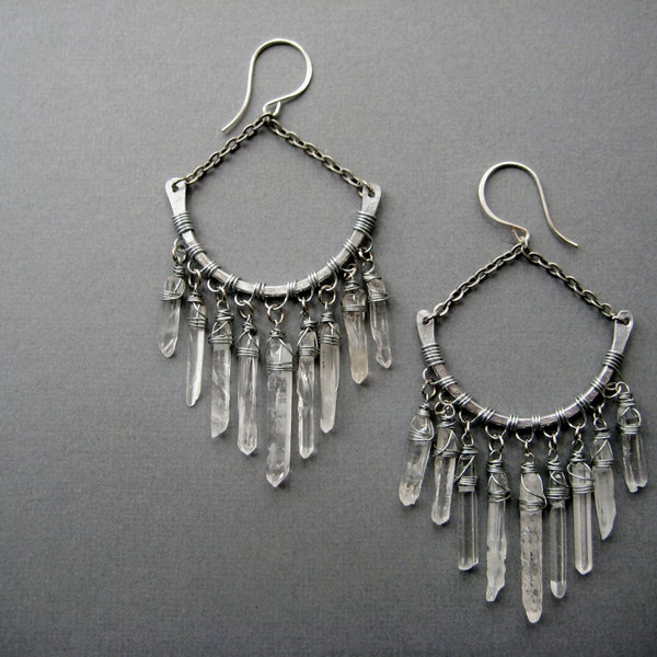 RESERVED for Gemma- Quartz Crystal Chandelier Earrings- Raw Quartz Tribal Spike Statement Earrings- Raw Crystal Jewelry